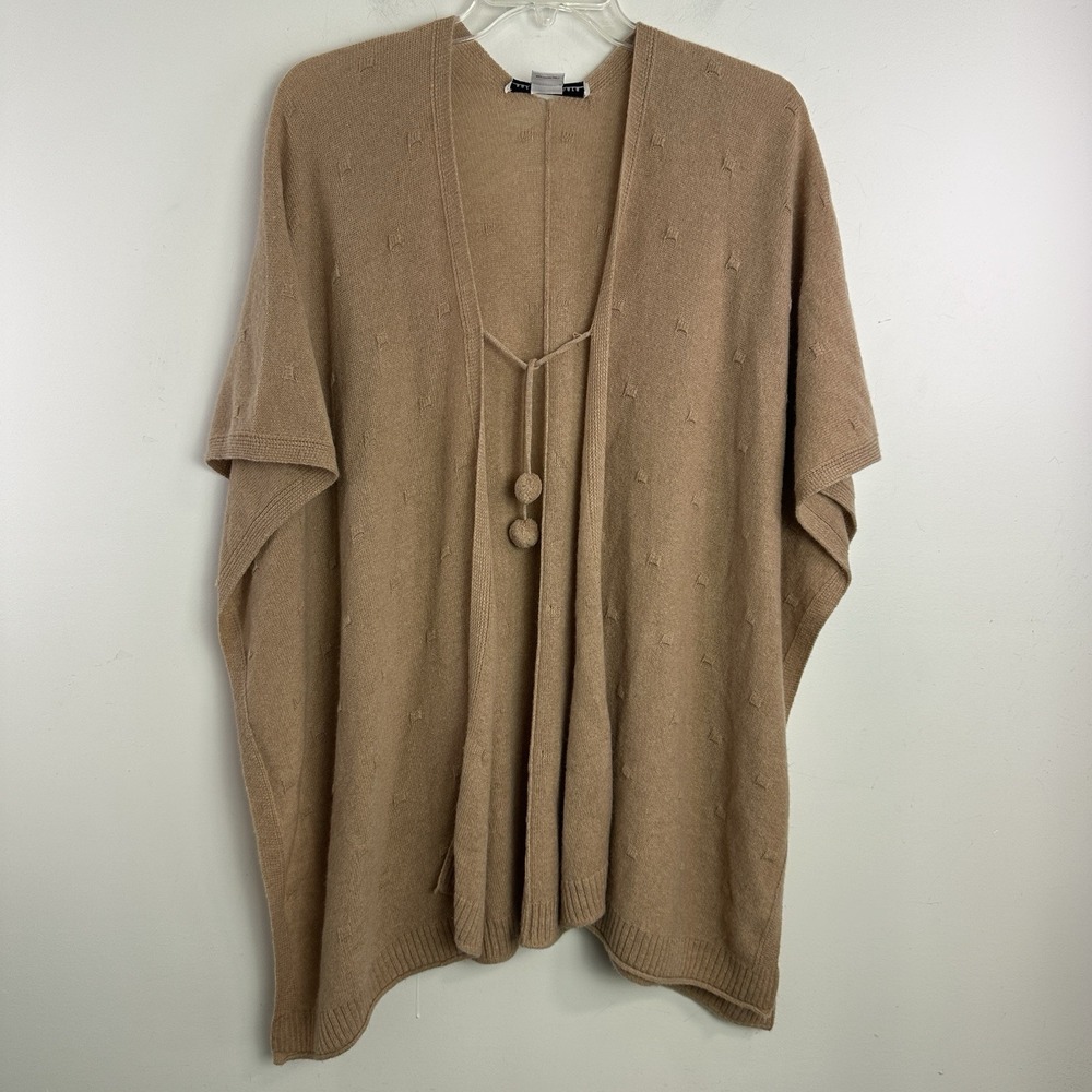 SOFIA CASHMERE Womens One Size Beige Tan 100% Cashmere Poncho Cape‎ DEFECT